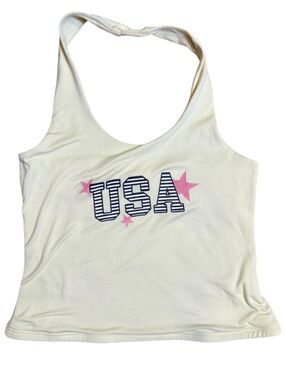 Refuge Medium USA Graphic Halter Tank Top - Yellow Accent